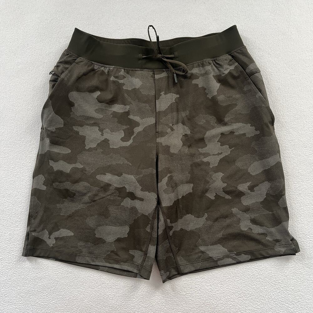 Lululemon Men Variegated Mesh Camo Max Dark Olive Print 9” Liner T.H.E. Short L